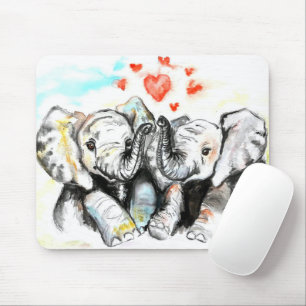 Niedliche Elefanten Umarmung - Liebe - Aquarellmal Mousepad