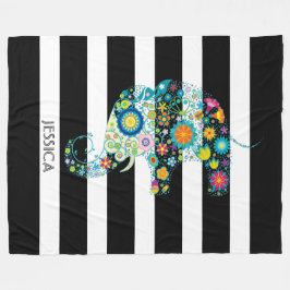 Niedliche Elefanten und schwarz-weiße Streifen Fleecedecke