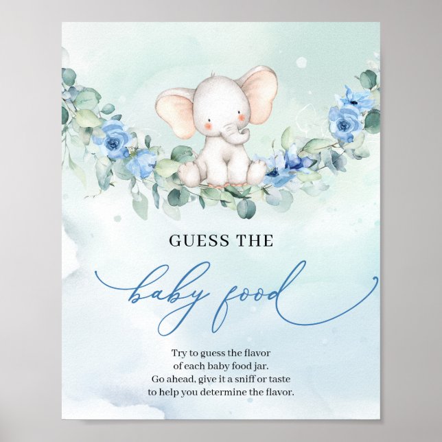 Niedliche Elefantenblauer Blume Raten Das Baby Foo Poster (Vorne)