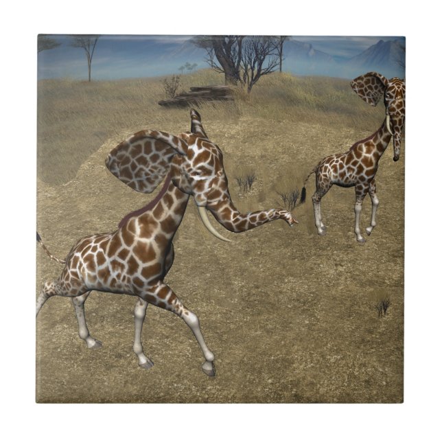 Niedliche ElefantenGiraffen Fliese (Vorderseite)