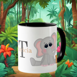 Niedliche Elefantenliebhaber fügen Monogramm hinzu Tasse