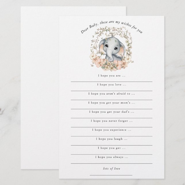 Niedliche Elefantenwünsche für Babydusche (Vorne/Hinten)