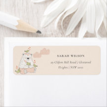 Niedliche Elegant Blush Pink Bär Herz Birds Adress