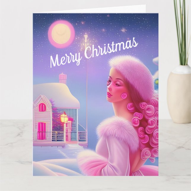 Niedliche Elegant Pink Girly Frohe Weihnachten Karte (Vorderseite)