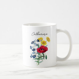 Niedliche Elegant Poppy Bluebells Daisy Blume Name Kaffeetasse