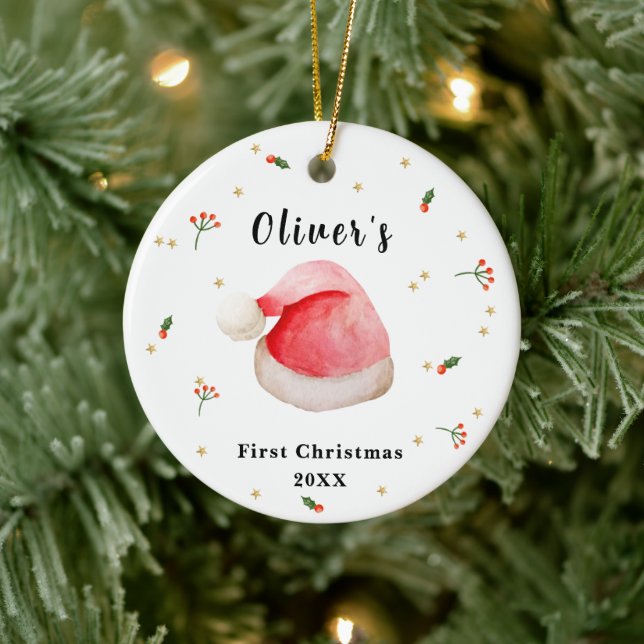 Niedliche Elegant Weihnachtsmannmütze Baby's First Keramik Ornament (Baum)