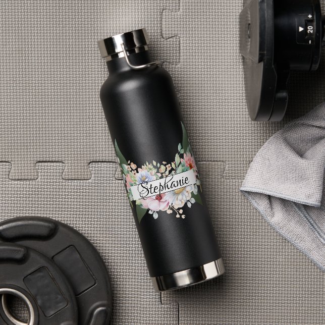 Niedliche elegante Blume und Blätter Personalisier Trinkflasche (Fitnessstudio)