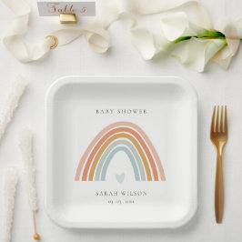 Niedliche elegante Blush Blue Heart Rainbow Baby D Pappteller