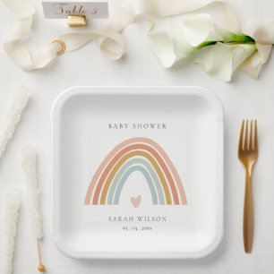 Niedliche elegante Blush Blue Heart Rainbow Baby D Pappteller