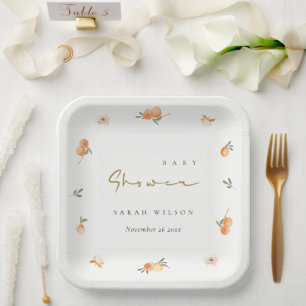 Niedliche elegante Soft Orange Boho Babydusche Pappteller