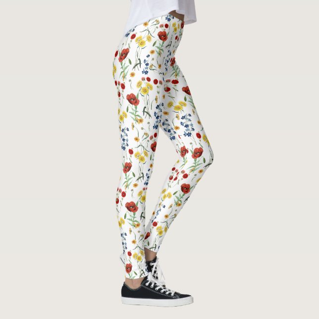 Niedliche elegante Wildblumen auf Weiß Leggings (Rechts)