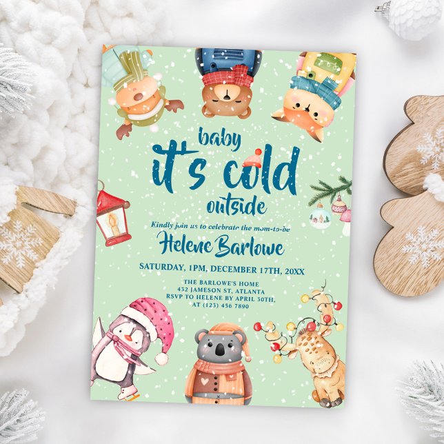 Niedliche elegante Winter Woodland Animals Kinderd Einladung (Cute Elegant Winter Woodland Animals Baby Shower Invitation)