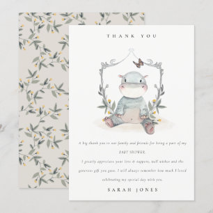 Niedliche elegante Yellow Baby Hippo Foliage Babyd Dankeskarte