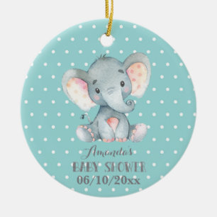 Niedliche Elephant Baby Dusche Aquamarin und grau Keramik Ornament