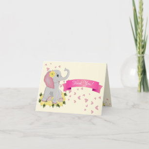 Niedliche Elephant Baby Dusche Aquarellgelbe Rosen Dankeskarte