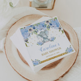 Niedliche Elephant Baby Dusche Blue Floral Serviette