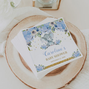 Niedliche Elephant Baby Dusche Blue Floral Serviette