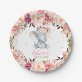 Niedliche Elephant Baby Dusche Blush Blumendessert Pappteller