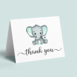 Niedliche Elephant Baby Dusche Dankeskarte<br><div class="desc">Niedlich gefaltet Dankeschön-Karte für Ihre Babydusche mit "danke" in einem stilvollen weichen grauen Skript mit Wimpern und einer minzgrünen Wasserfarbe des Babyelefanten. Im Inneren personalisieren Sie Ihre Dankeschön-Nachricht in schlicht grauer Topografie oder verlass leer für eine handschriftliche Notiz.</div>