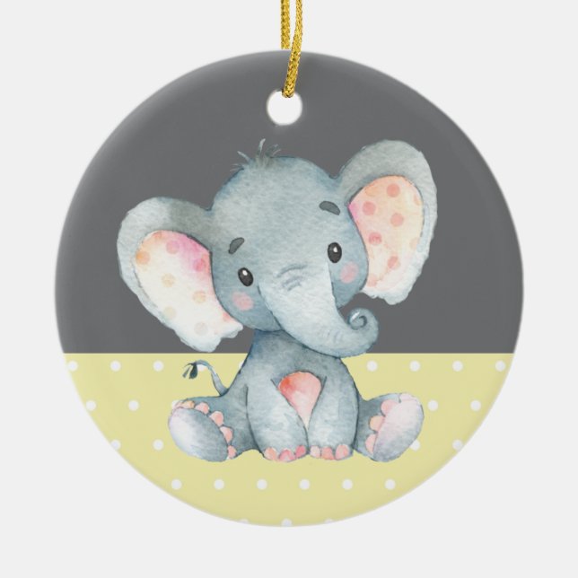 Niedliche Elephant Baby Dusche gelb Keramik Ornament (Vorne)