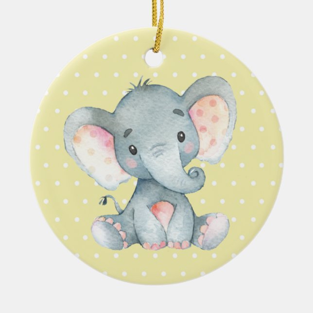 Niedliche Elephant Baby Dusche gelb Keramik Ornament (Vorne)