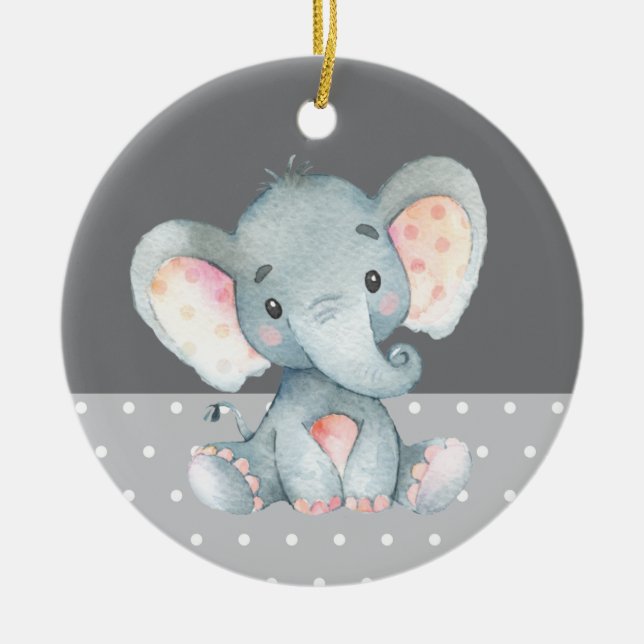 Niedliche Elephant Baby Dusche Grau Keramik Ornament (Vorne)
