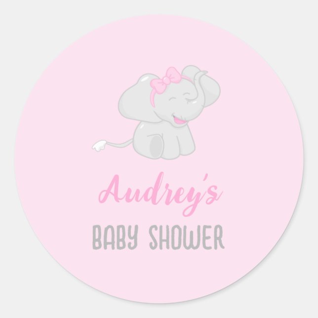 Niedliche Elephant Baby Dusche Rosa Runder Aufkleber (Vorderseite)