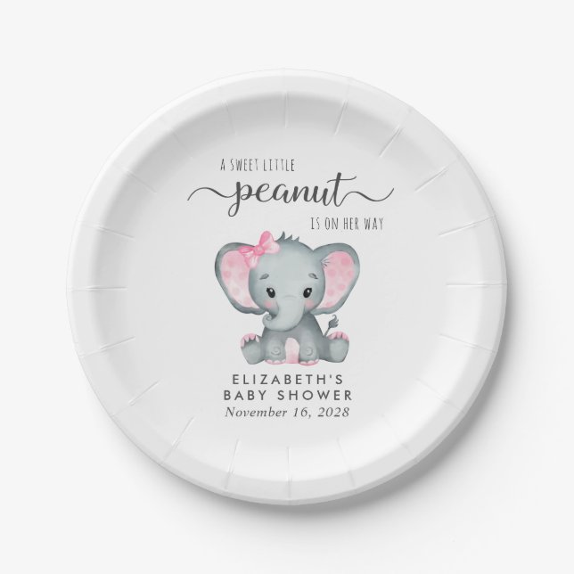 Niedliche Elephant Baby Girl Dusche Pappteller (Vorderseite)