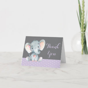 Niedliche Elephant Baby Girl Lila und grau Dankeskarte