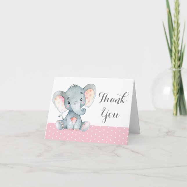 Niedliche Elephant Baby Girl Pink und Grau Dankeskarte (Vorderseite)