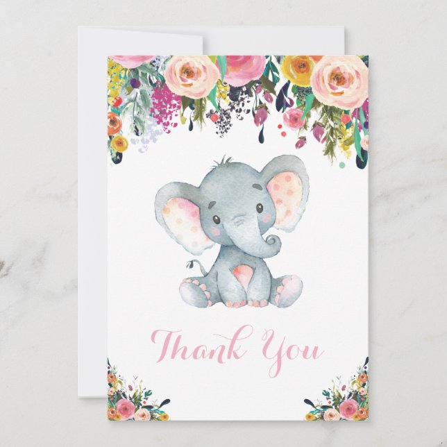 Niedliche Elephant Baby Girl Pink und Grau Dankeskarte (Vorderseite)