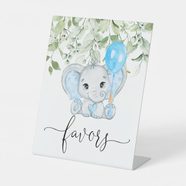 Niedliche Elephant Baby Shower Boy Favoriten Sockelschild (Vorderseite)