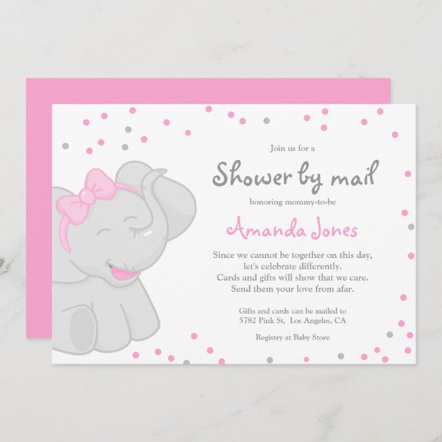 Niedliche Elephant Baby Shower Girl 🎀 🐘 Einladun Einladung (Vorne/Hinten)