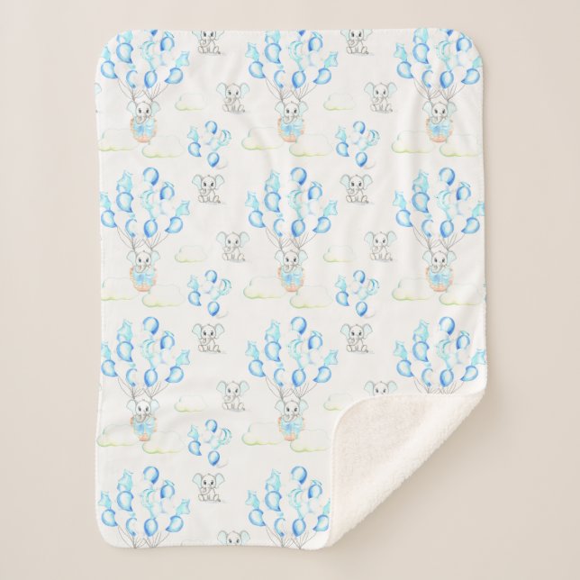 Niedliche Elephant Balloons & Clouds Baby Boy Must Sherpadecke (Vorderseite)
