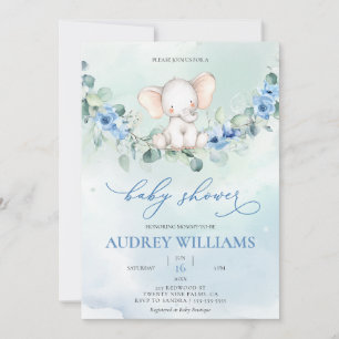 Niedliche Elephant Blue Blumen Einladung