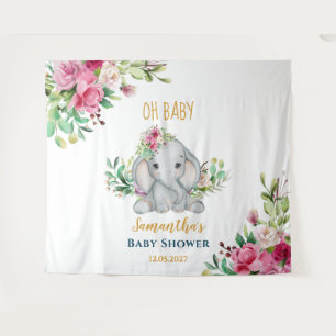 Niedliche Elephant Blume Babydusche Foto Hintergru Wandteppich