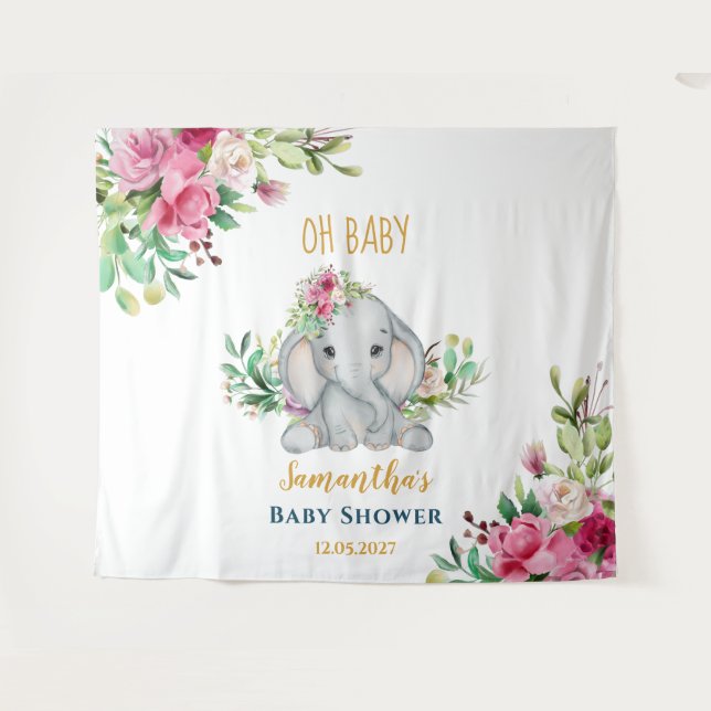 Niedliche Elephant Blume Babydusche Foto Hintergru Wandteppich (Vorderseite (Horizontal))