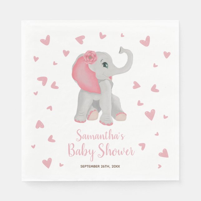 Niedliche Elephant Blush Pink Aquarell Kinderdusch Serviette (Vorderseite)