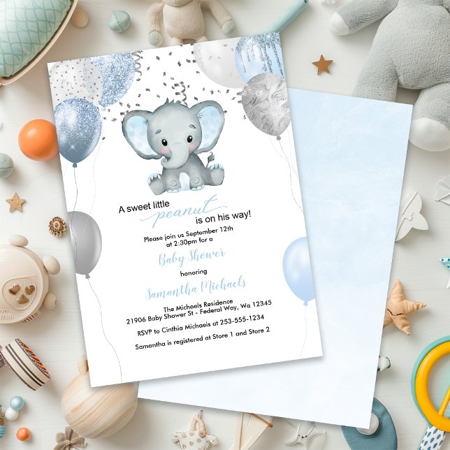 Niedliche Elephant Boy Balloons Aquarell Babydusch Einladung (Cute Elephant Boy Balloons Watercolor Baby Shower Invitation)