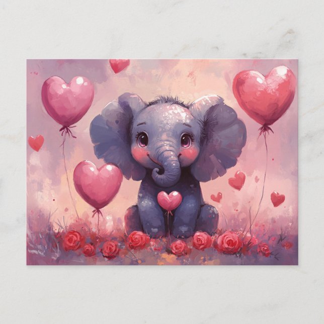 Niedliche Elephant Calf Herzballons Postkarte (Vorderseite)