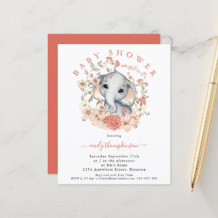 Niedliche Elephant Coral Baby Dusche Einladung