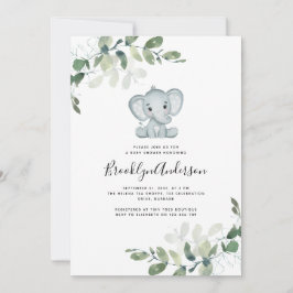 Niedliche Elephant Eucalyptus Baby Dusche Einladung