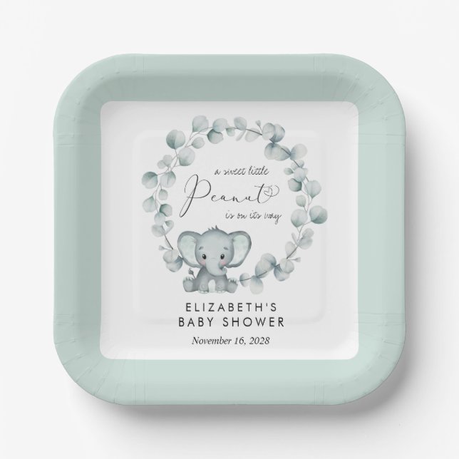 Niedliche Elephant Eucalyptus Baby Dusche Pappteller (Vorderseite)