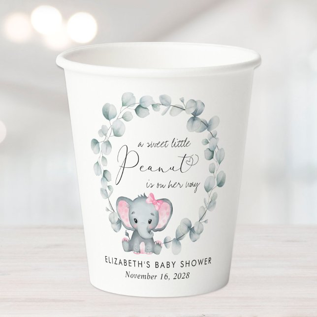 Niedliche Elephant Eucalyptus Baby Girl Dusche Pappbecher (Von Creator hochgeladen)