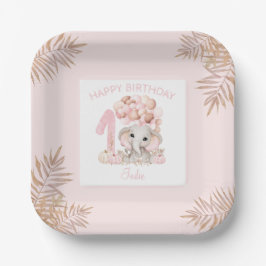 Niedliche Elephant Fall Girl Paper Plate Pappteller