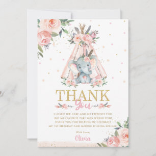 Niedliche Elephant Floral Boho Stamm Geburtstagspa Dankeskarte