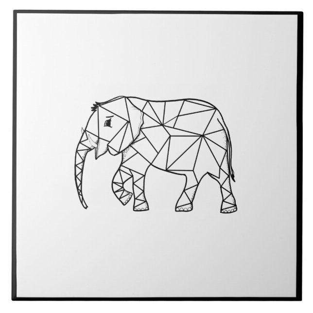 Niedliche Elephant Geometric Black and White Fliese (Vorderseite)
