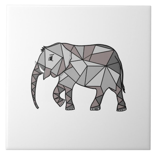 Niedliche Elephant Geometric Black and White Fliese (Vorderseite)