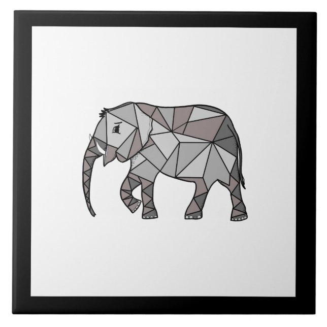 Niedliche Elephant Geometric Black and White Fliese (Vorderseite)