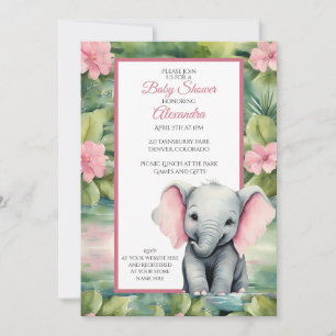 Niedliche Elephant Girl Baby Dusche Einladung